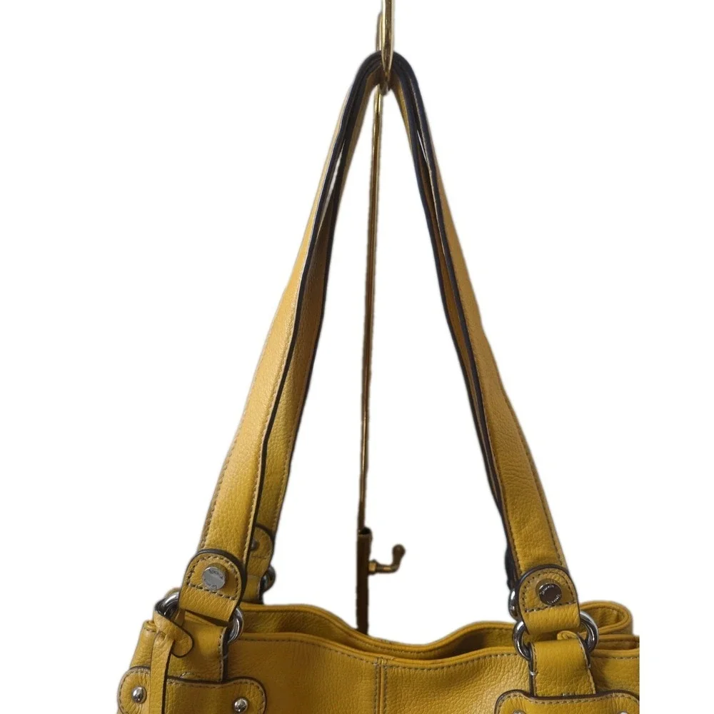 NWOT Tignanello Perfect 10 Mustard Yellow Pebbled Leather Retro Shoulder Bag